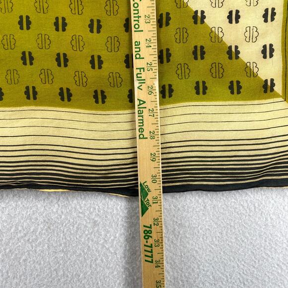 Silk Chiffon Scarf Hand Rolled Geometric Printed Wrap Square Green Black 31" Vtg - Picture 12 of 13